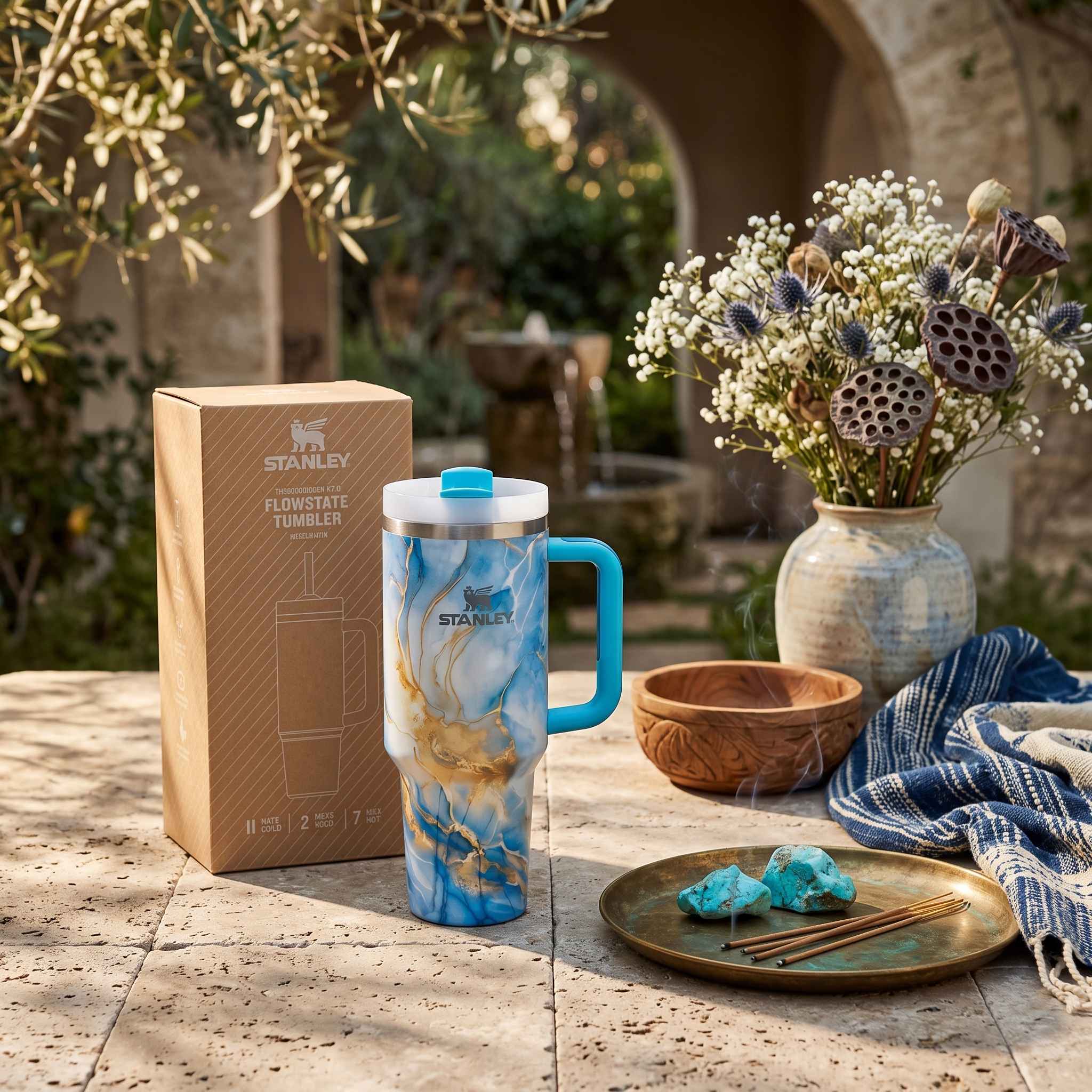 Stanley 40oz (1200ml) Premium Stainless Steel Tumbler - Blue/Yellow Marble Print thumbnail 3