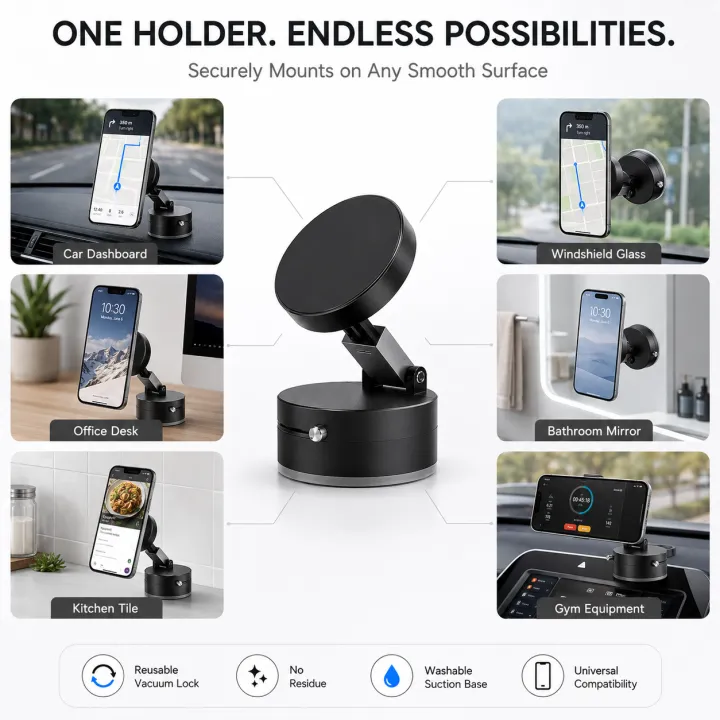 Magnetic Strong Magnetic Phone Holder Foldable Design 360° Adjustable Vacuum Mount for Car/Desk/Bathroom/Universal Use for home