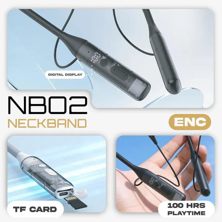 HOTTU NB02 Neckband Earphones – ENC, 100 Hours Playtime & Bluetooth 6.0