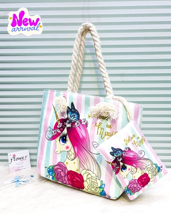 Unicorn Girls Stylish Tote Bag Cute Medium Tote Bag view 3