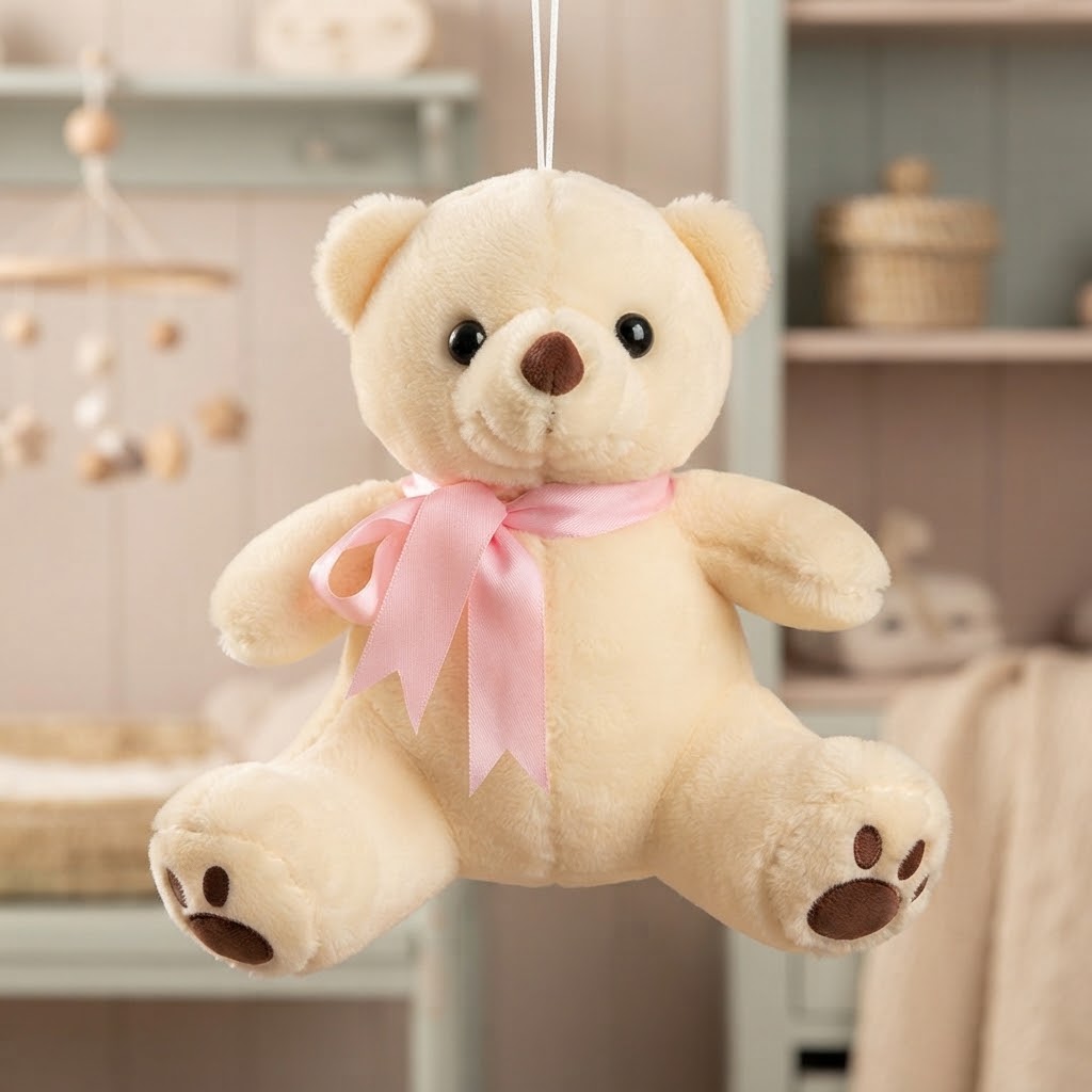 Cream Teddy Bear with Pink Scarf – Soft Huggable Stuffed Animal Toy -Plush Bear Tie