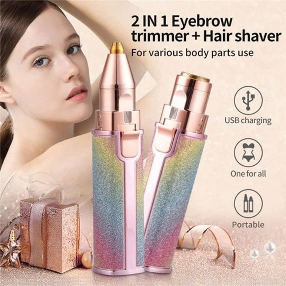 2-in-1 Rainbow Facial Hair Remover & Eyebrow Trimmer - USB Rechargeable view 2
