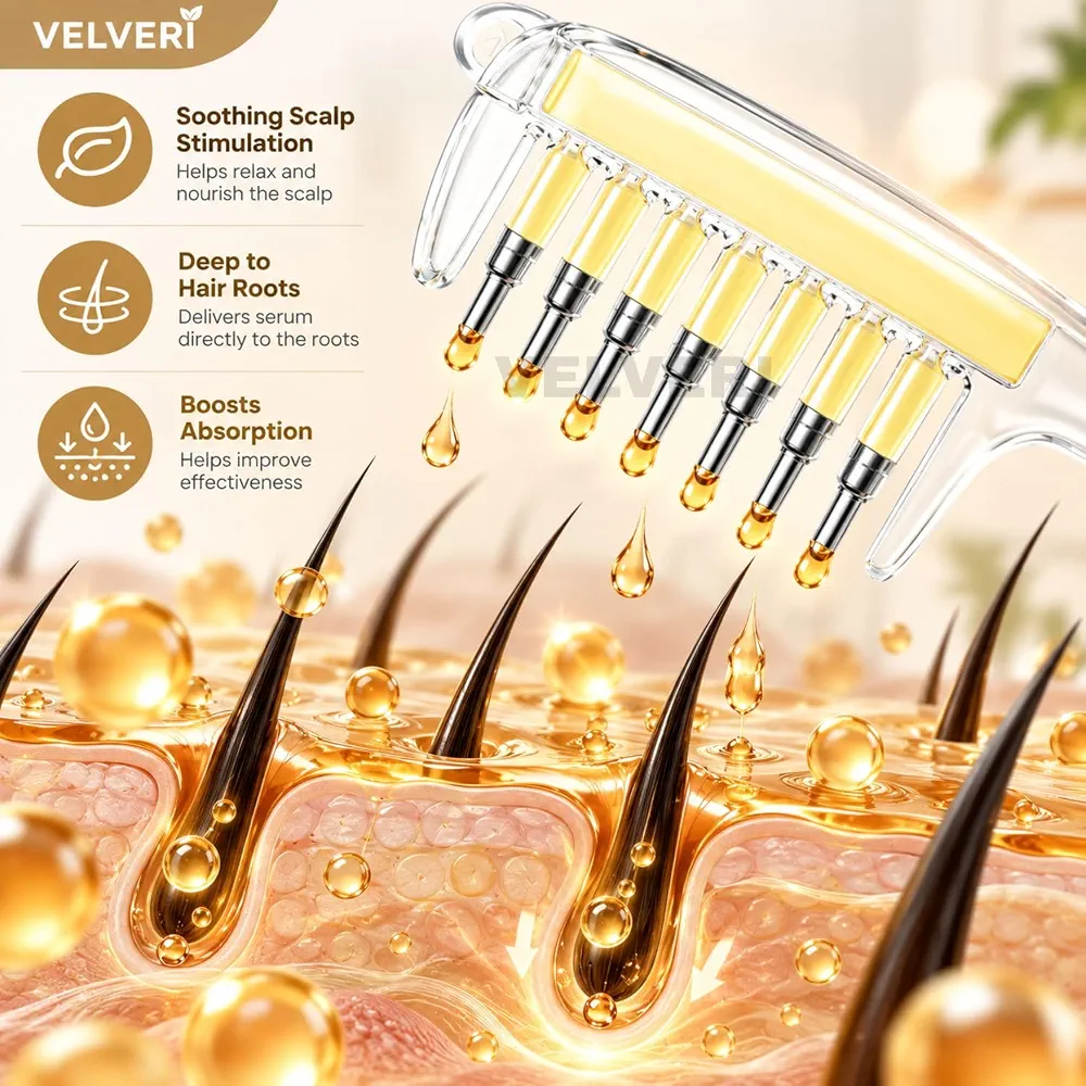 3-in-1 Hair Oil Applicator Comb | Refillable Oil Dispenser + Scalp Massager | Premium Hair Care Brush view 3