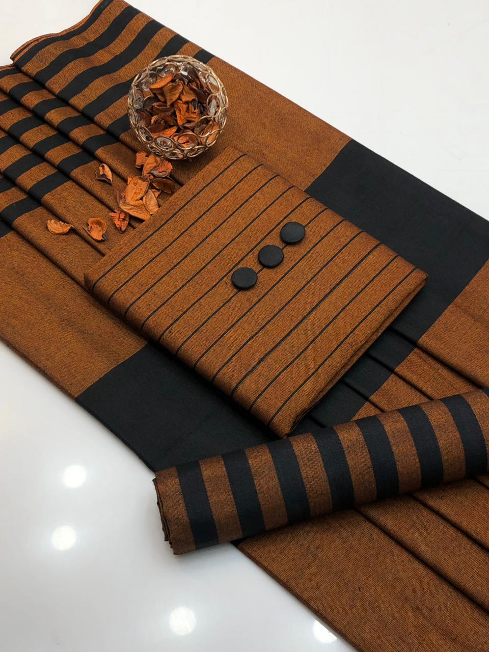 Winter Sussi Marina 3 Piece Unstitched Suit Fashion Apparel Accessory - Orange & Black view 5