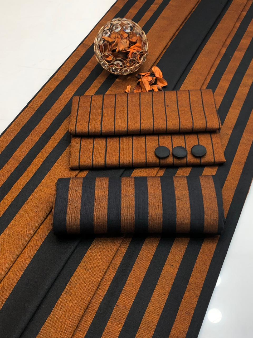 Winter Sussi Marina 3 Piece Unstitched Suit Fashion Apparel Accessory - Orange & Black view 4