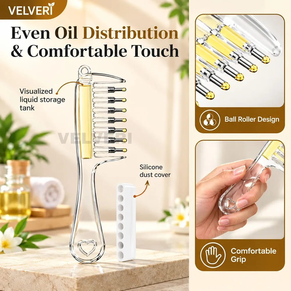 3-in-1 Hair Oil Applicator Comb | Refillable Oil Dispenser + Scalp Massager | Premium Hair Care Brush view 4