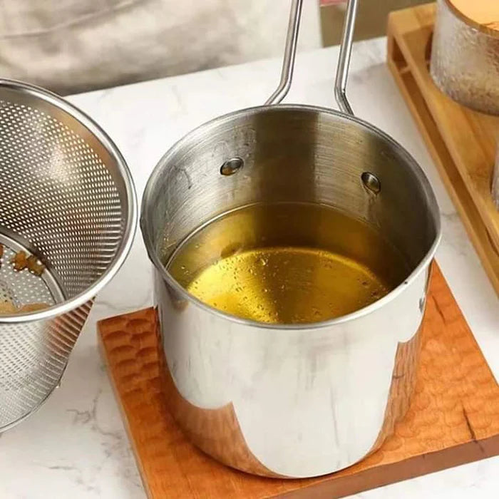 Stainless Steel Deep Fryer Pot With Strainer Basket Kitchen Cookware