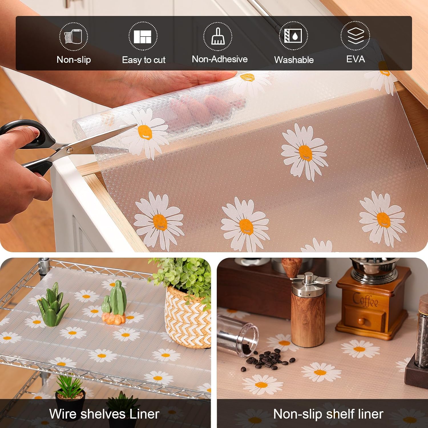 Anti-Slip Drawer Sunflower PVC Sheet Roll 45x150 cm