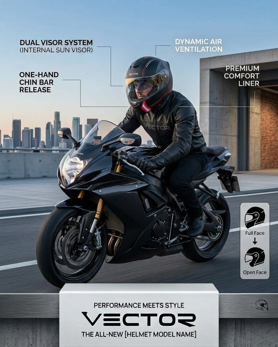 Vector Flip-Up Helmet (Dual Visor Random Color) view 2