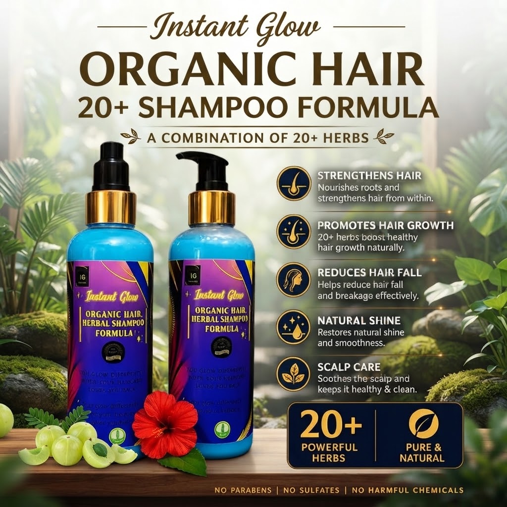 Instant Glow Herbal Shampoo 20+ Formula 250ml | Organic Herbal Hair Shampoo for Hair Growth & Hair Fall Control | Dandruff & Frizz Control | Scalp Nourishing Shampoo