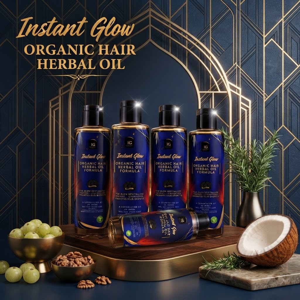 Instant Glow Herbal Oil 20+ Formula 120ml | Organic Hair Oil with Amla, Rosemary & Coconut | Hair Fall, Dandruff & Frizz Control | Hair Growth & Scalp Nourishing Oil