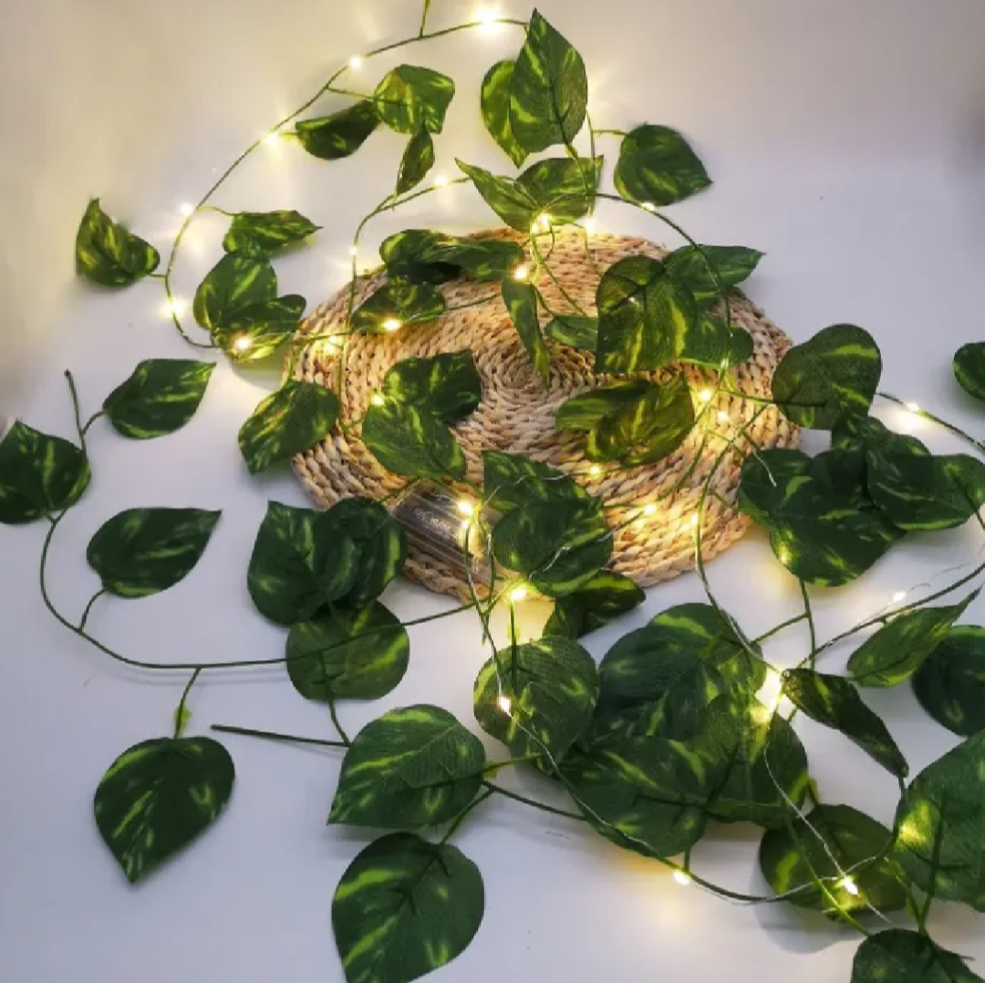 7 feet Artificial Money Plant Leaf with 10 feet LED String Lights for Home Decoration view 2