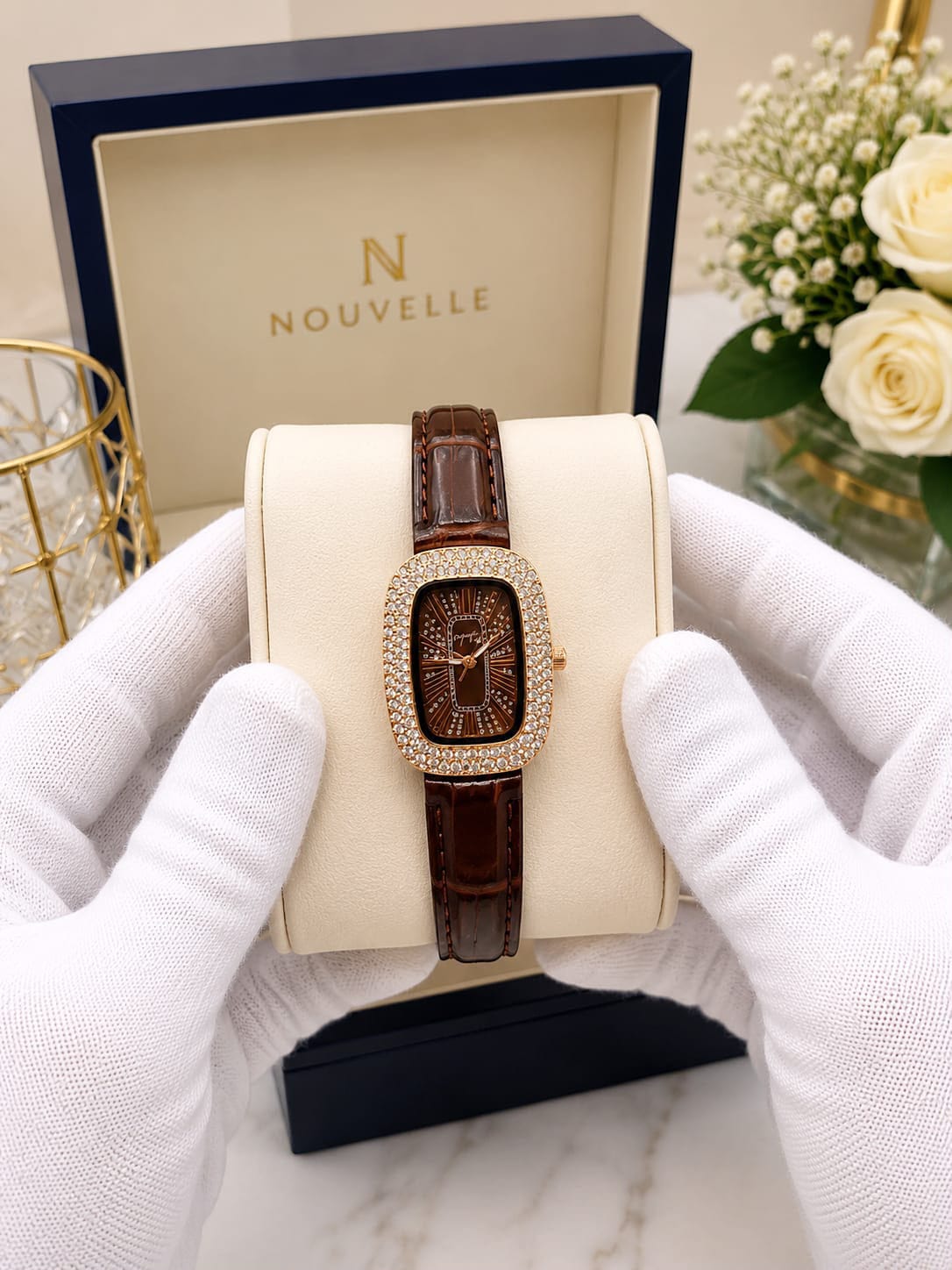 Nouvelle Elegant Crystal-Embellished Women's Watch Fashion Apparel Accessory To Wear At Parties (With Box) view 2