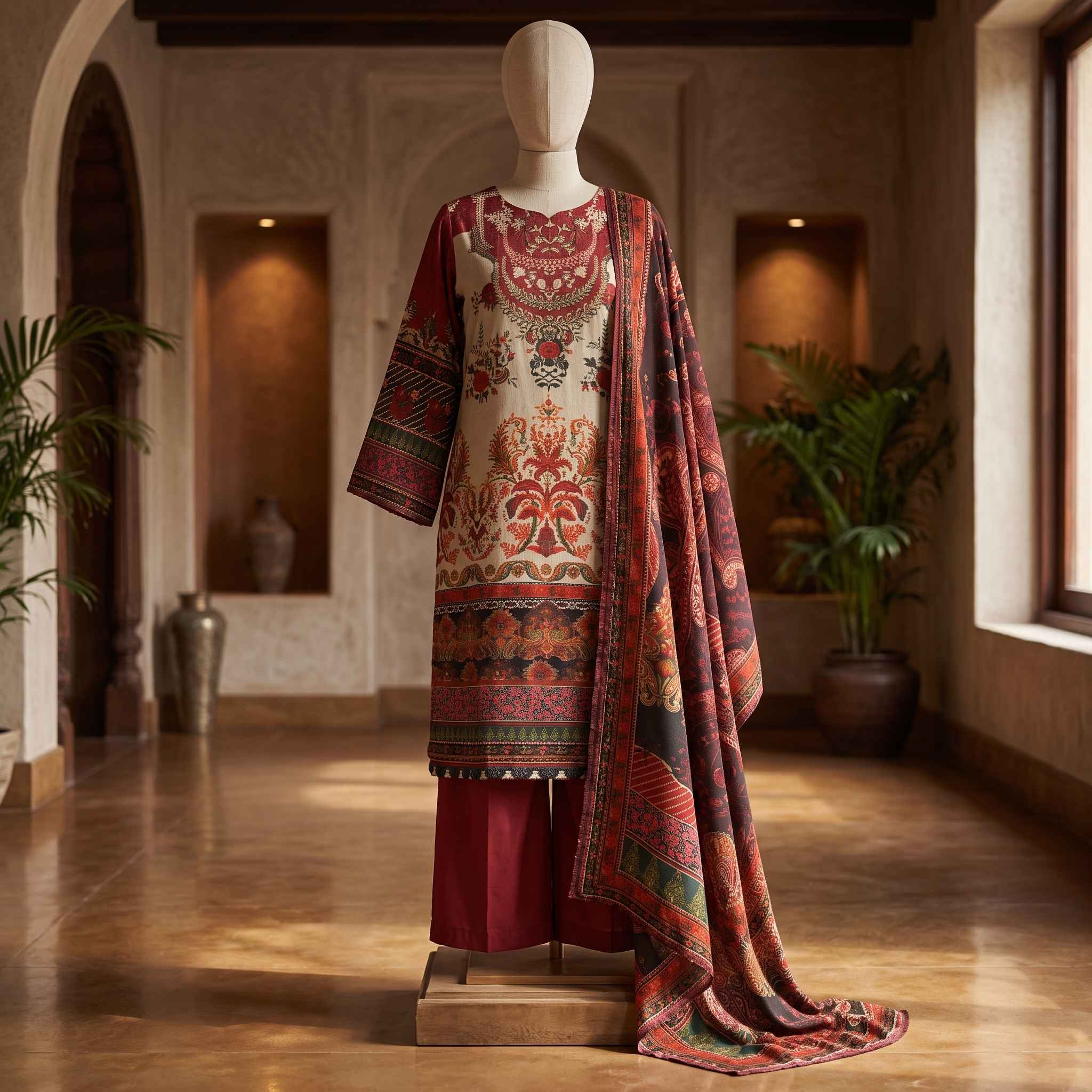3-Piece Stitched Printed Poly Karandi Suit view 3