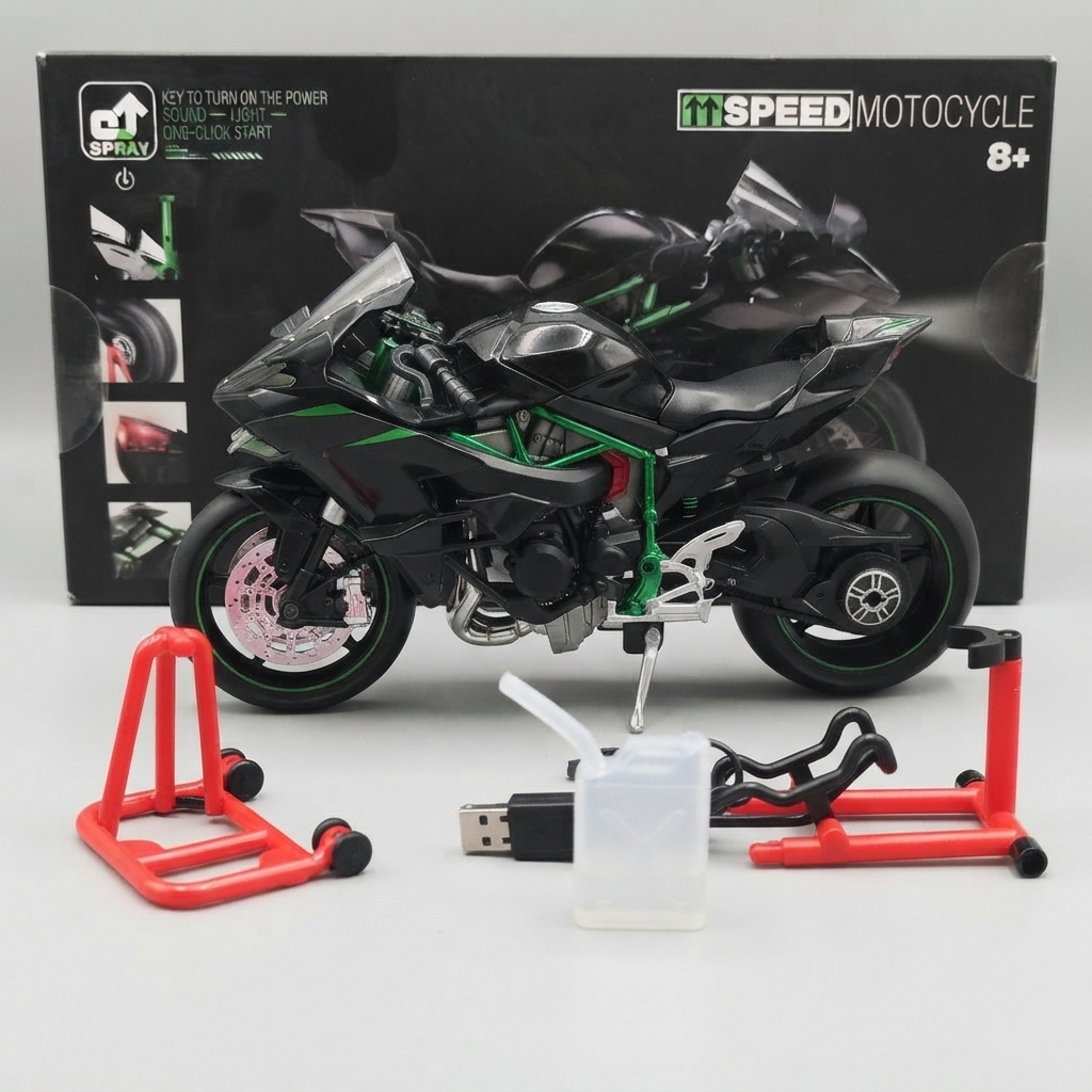 Diecast Kawasaki Ninja H2R 1:6 Scale High Speed Remote Control Motorcycle With Spray And Light Effects view 2