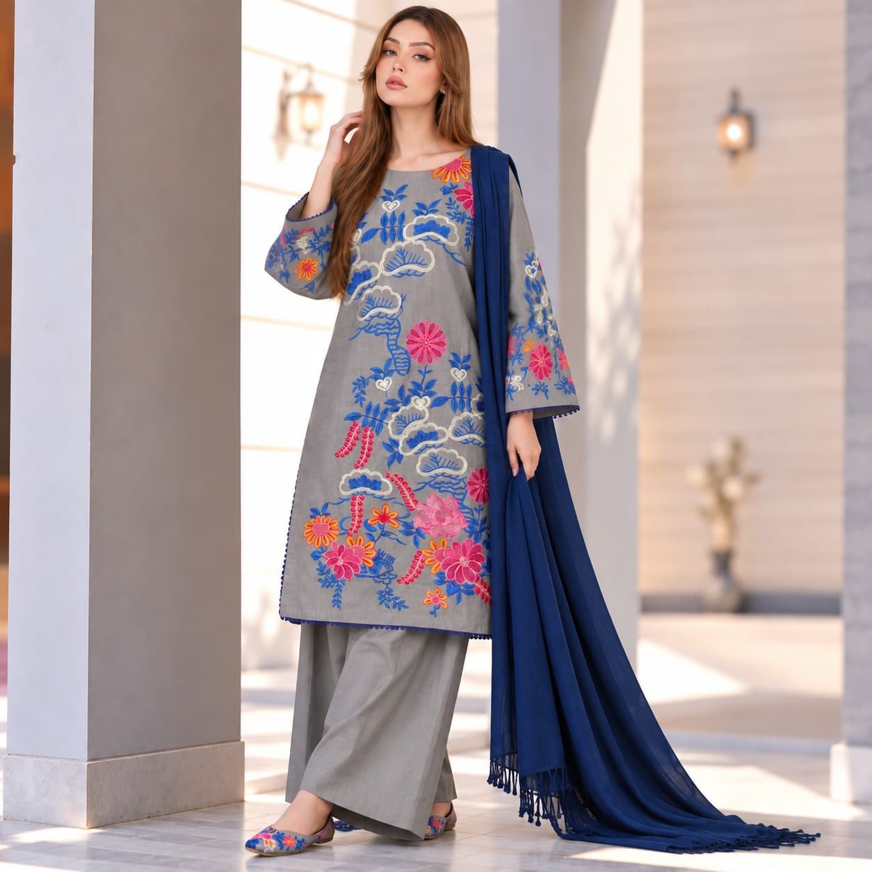 Premium Dhanak Embroidery 3-Piece Stitched Suit view 3