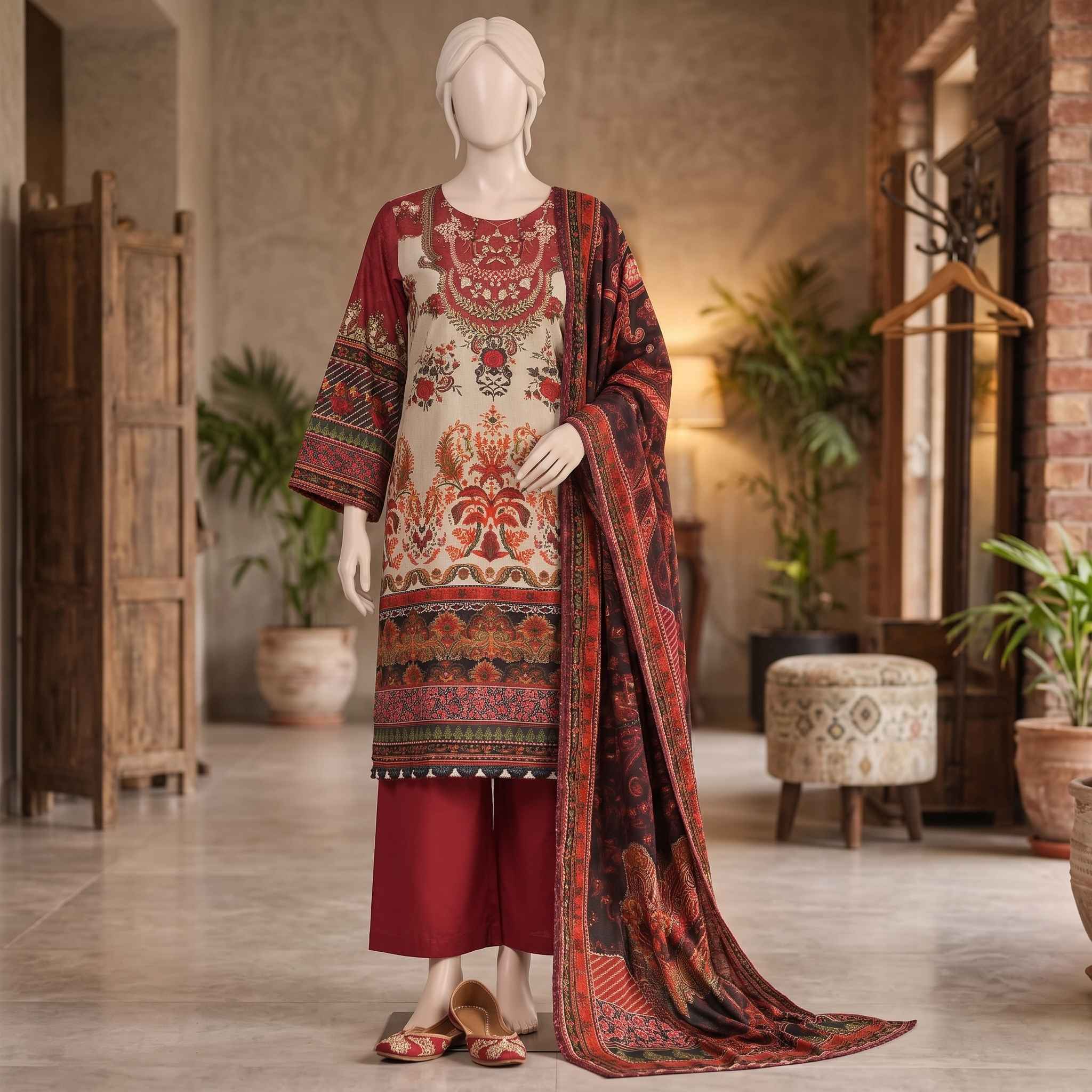 3-Piece Stitched Printed Poly Karandi Suit view 2