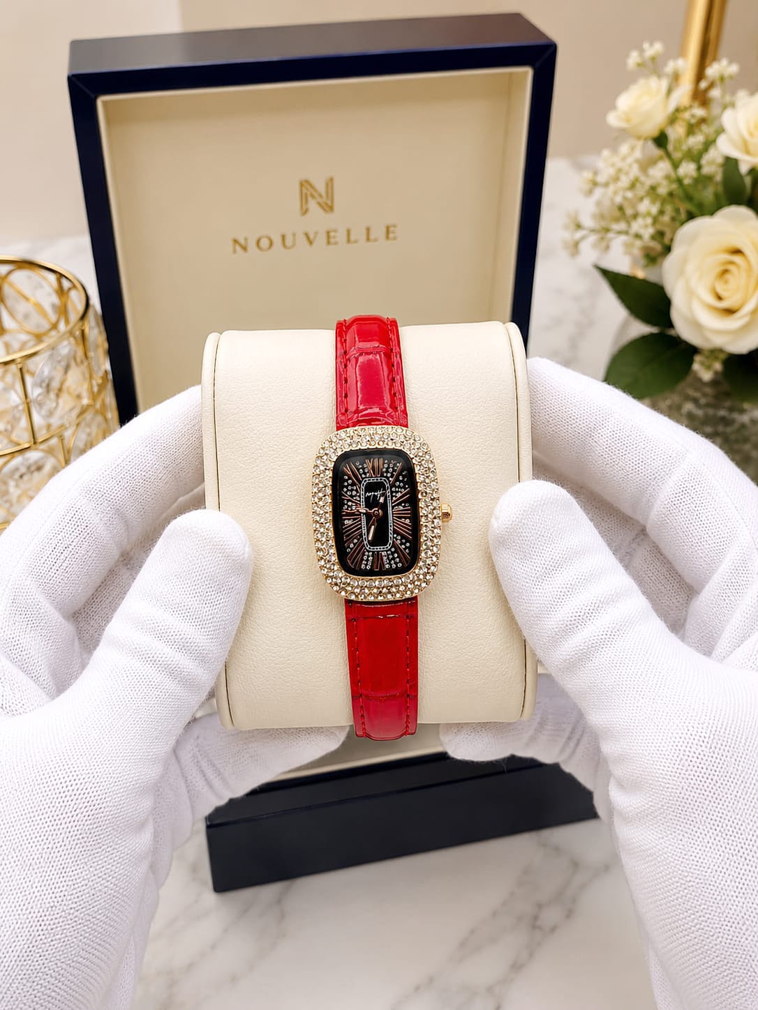Nouvelle Elegant Crystal-Embellished Women's Watch Fashion Apparel Accessory To Wear At Parties (With Box) view 3