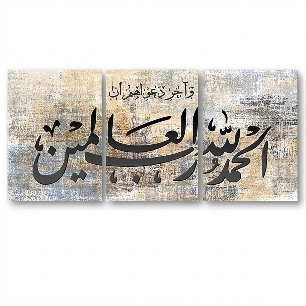 3 Piece Islamic Arabic Calligraphy Canvas Wall Art Set | Modern Quranic Home Decor for Living Room, Office & Eid Gift view 2