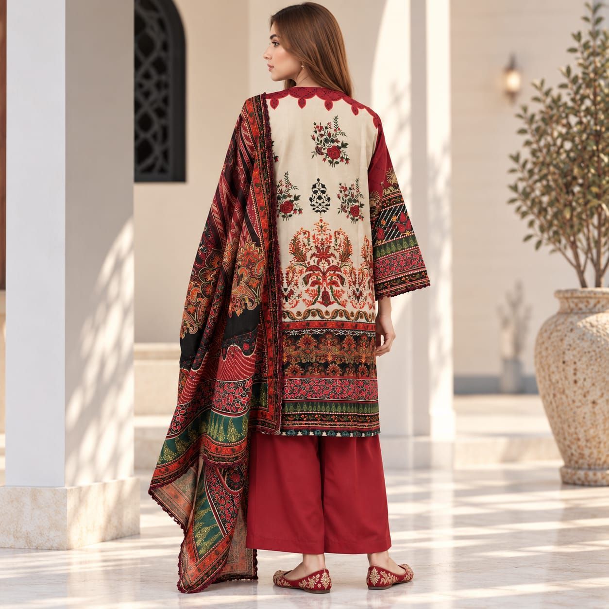 3-Piece Stitched Printed Poly Karandi Suit view 4
