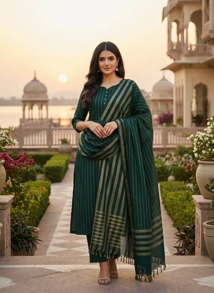 Winter Sussi Marina 3 Piece Unstitched Suit Apparel Accessory For Women - Green