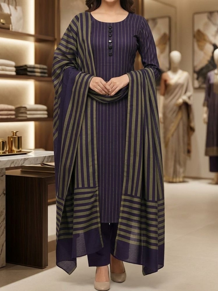 Winter Sussi Marina 3 Piece Unstitched Suit Fashion Apparel Design For Women - Purple