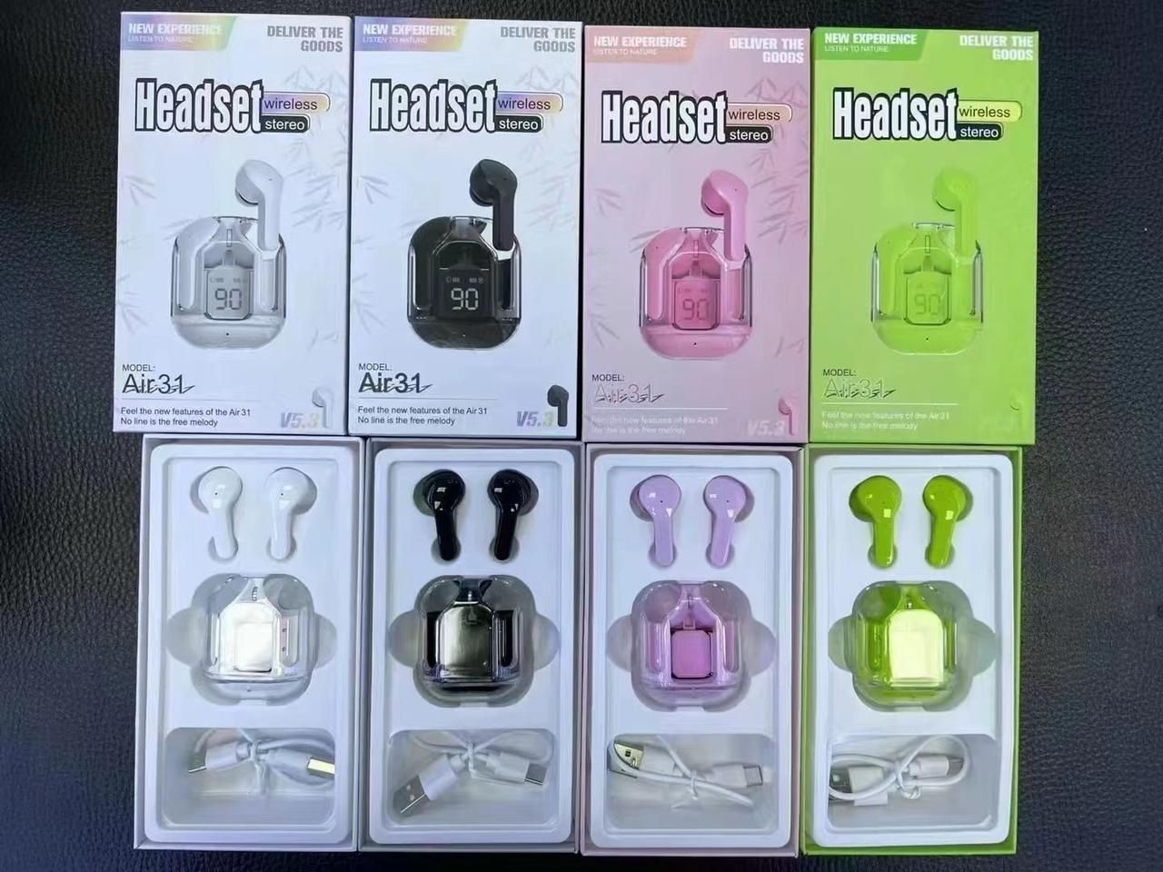 Air31 TWS Earbuds Wireless Bluetooth Transparent Charging Case Headphones - Random Colour view 4