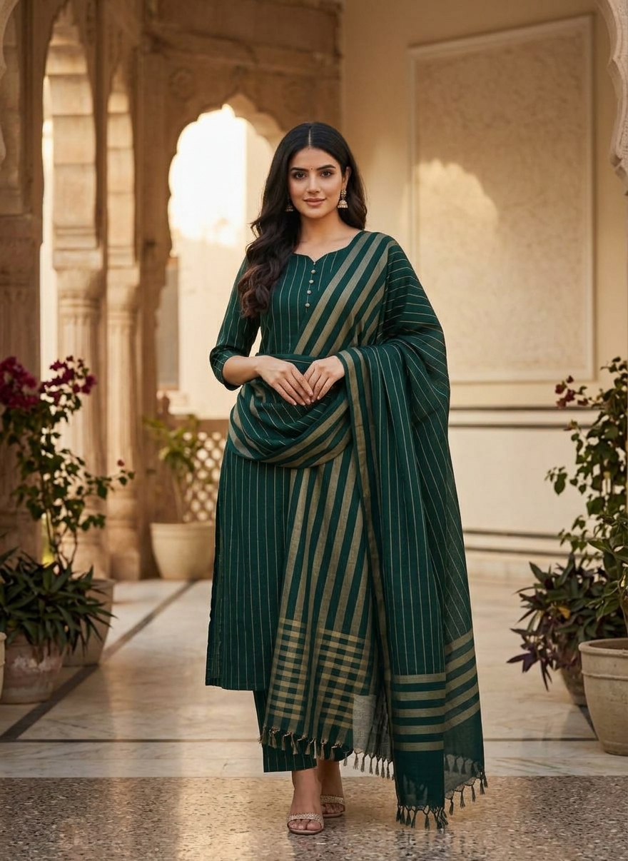 Winter Sussi Marina 3 Piece Unstitched Suit Apparel Accessory For Women - Green view 2