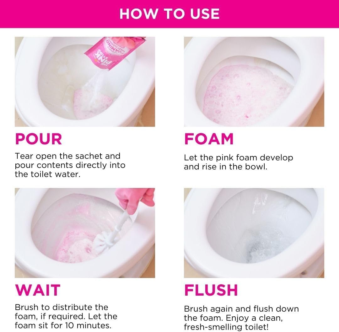 The Pink Stuff Foaming Toilet Cleaner Sachet Bathroom Cleaning Powder - (Pack of 6) 50g Each view 3