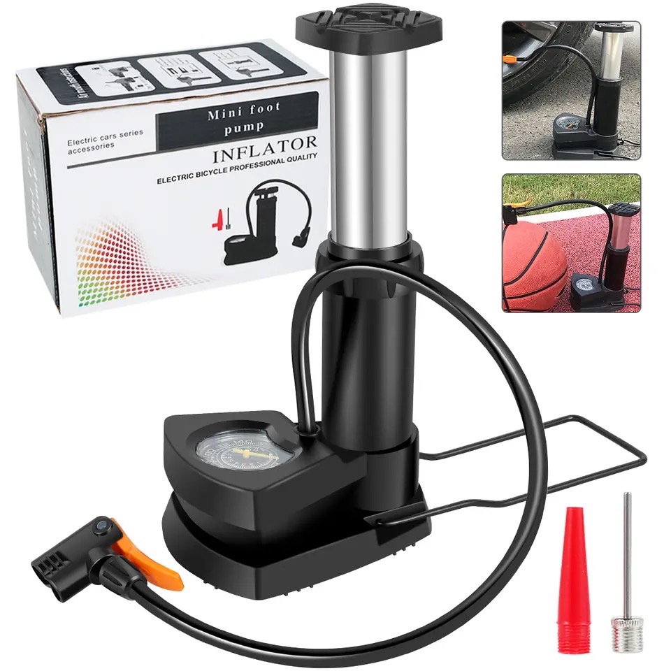 Portable Air Pump With Pressure Meter | Heavy Duty Manual Tyre Inflator Pump for Car, Bike, Bicycle, Motorcycle, Football & Inflatable Toys | Foot Pump view 4