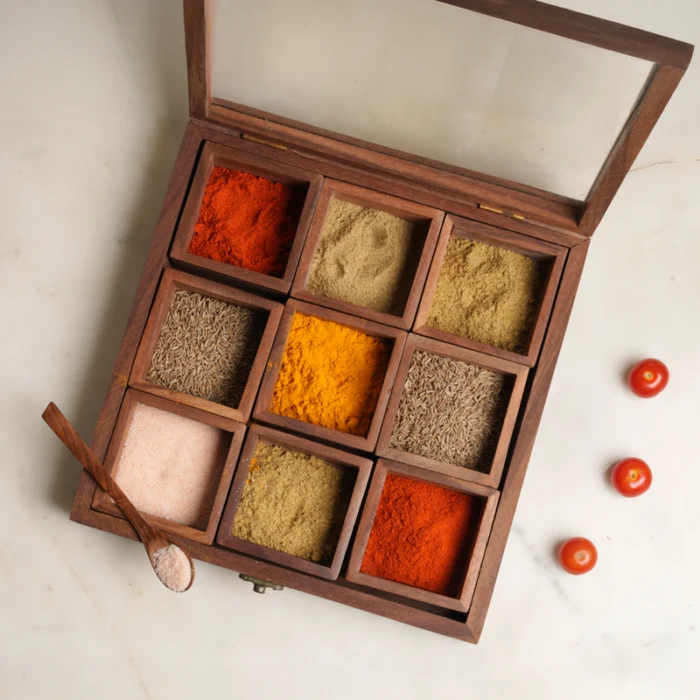 Wooden Spice Box with 9 Compartments view 3