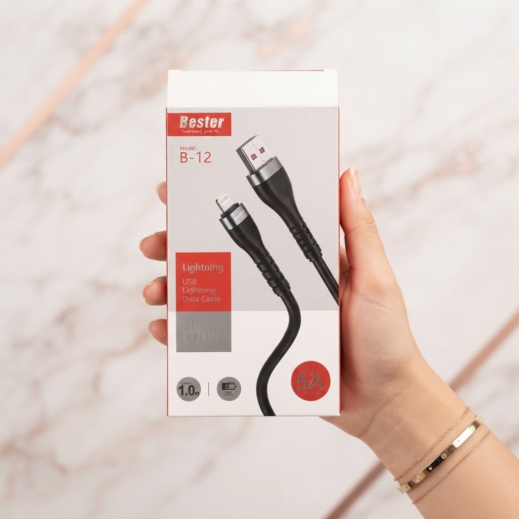 Bester B-12 Lightning USB Data Cable | 5A Fast Charging & High-Speed Data Transfer Cable for iPhone & Apple Devices (1.0M) view 2