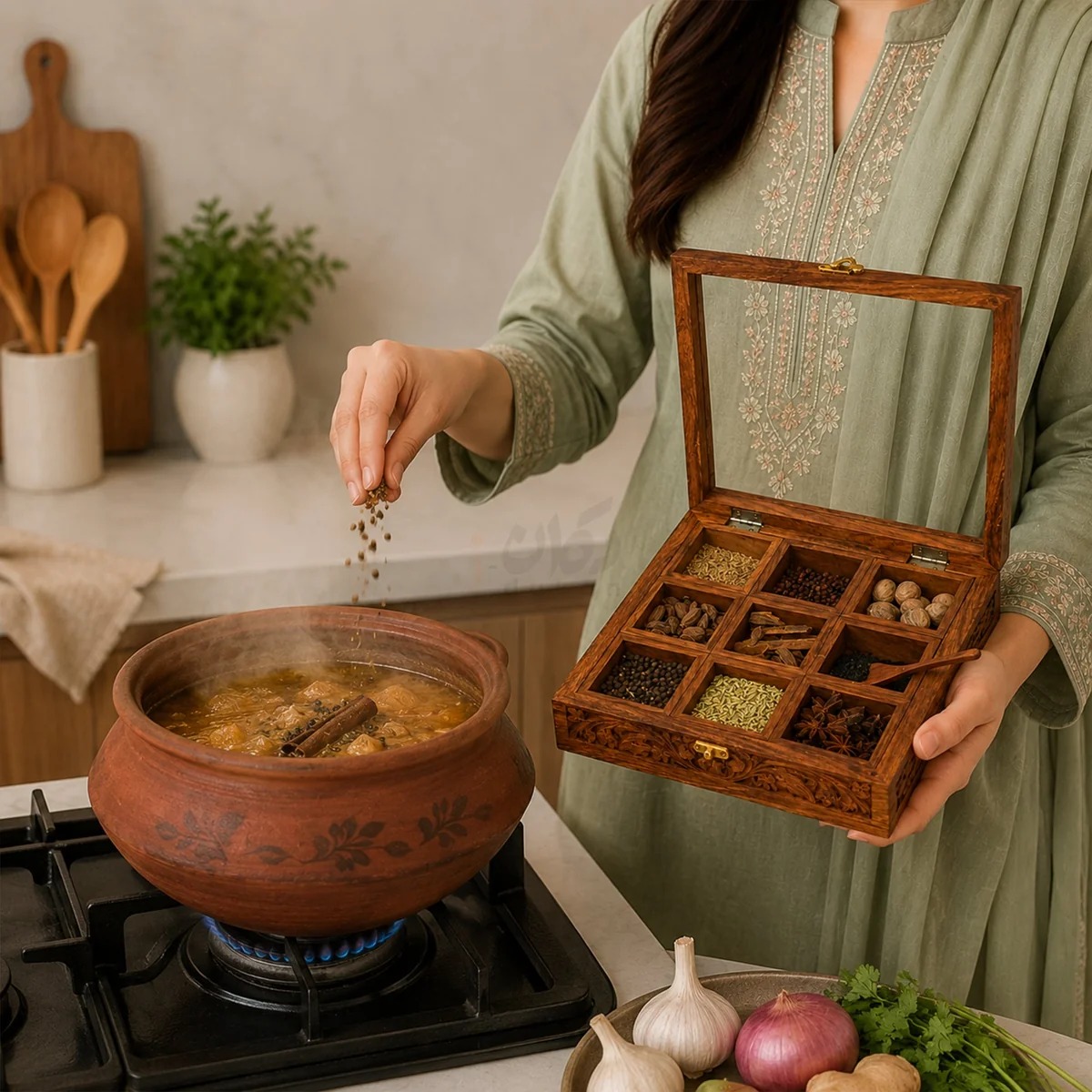 Wooden Spice Box with 9 Compartments view 2