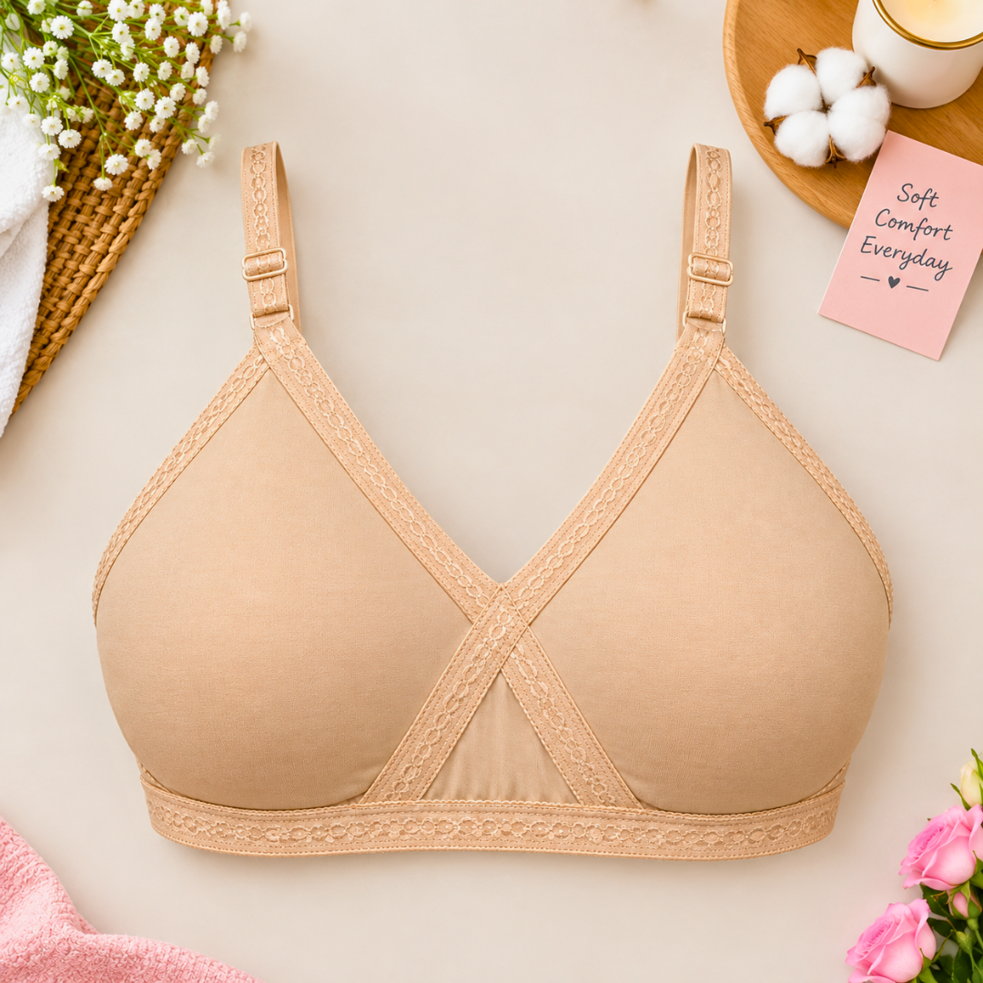 Pack of 3 Premium Comfort Cotton Bra – Plain & Embroidered Design view 2