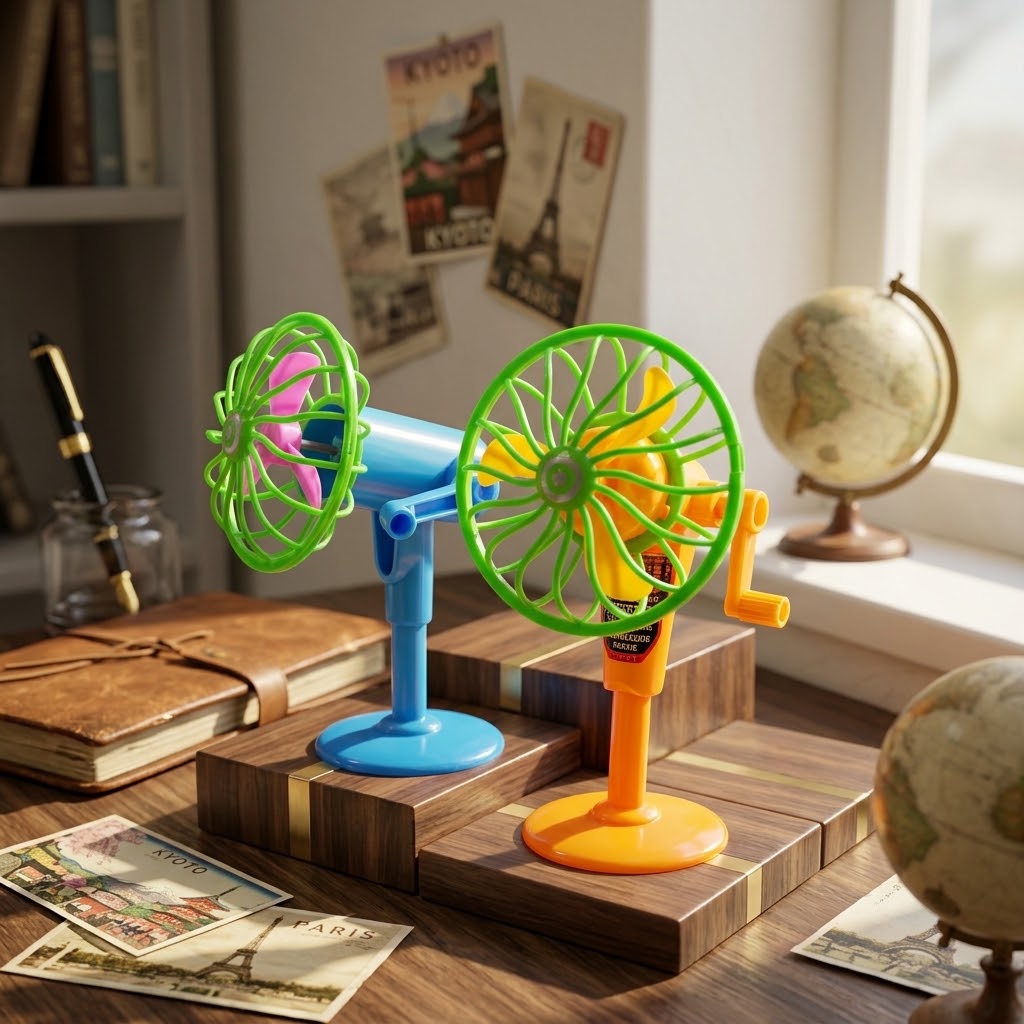 Manual Hand-Cranked Mini Fan Toy – Portable Battery-Free Cooling Fan for Kids Random Color view 2