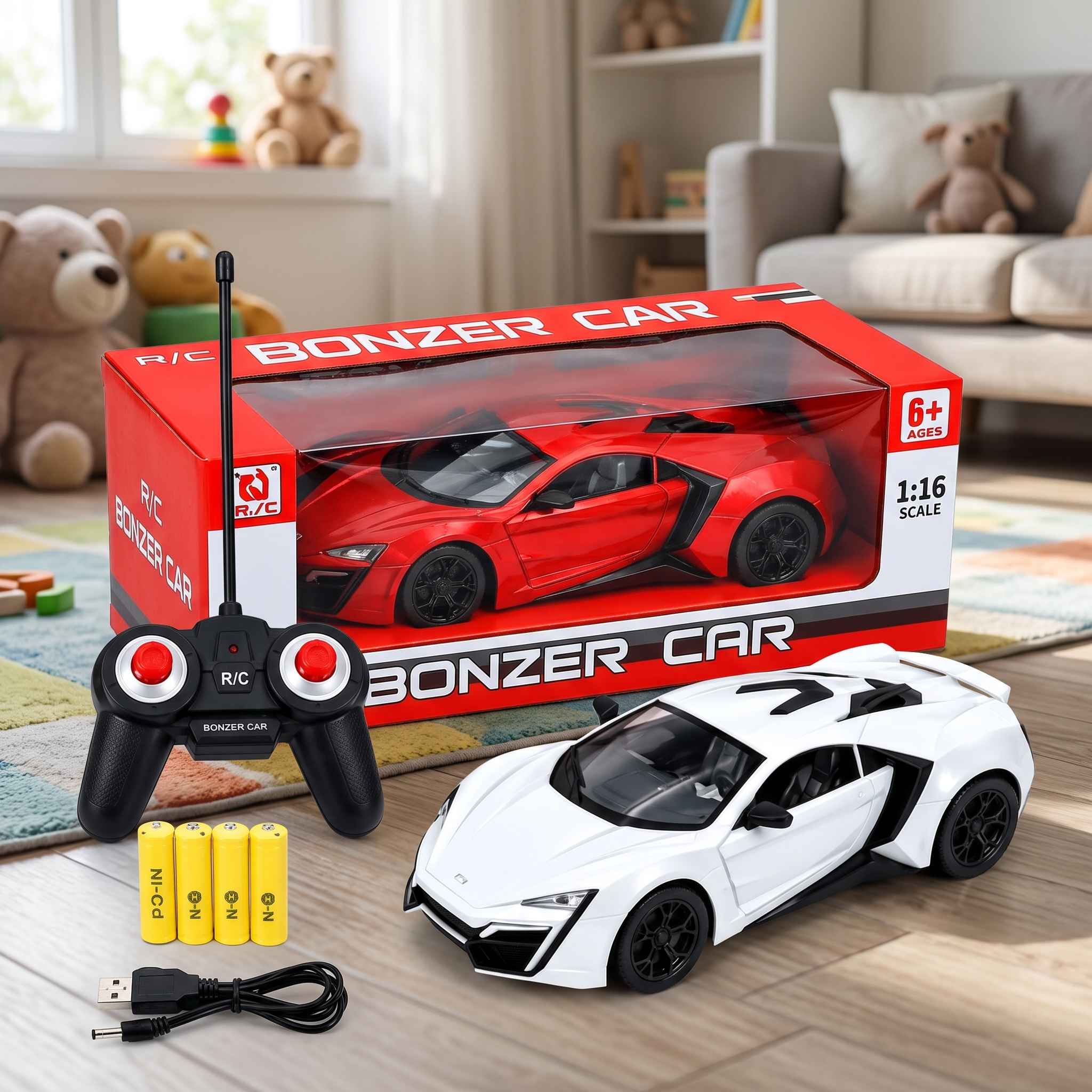 Bonzer 1:16 Remote Control Sports Car – Rechargeable RC Supercar with Lights view 2