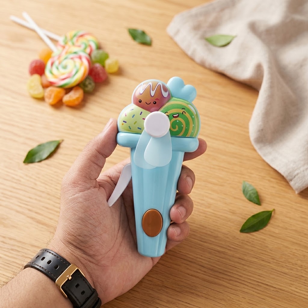 ce Cream Design Hand Fan Toy – Cute Manual Mini Cooling Fan for Kids view 2