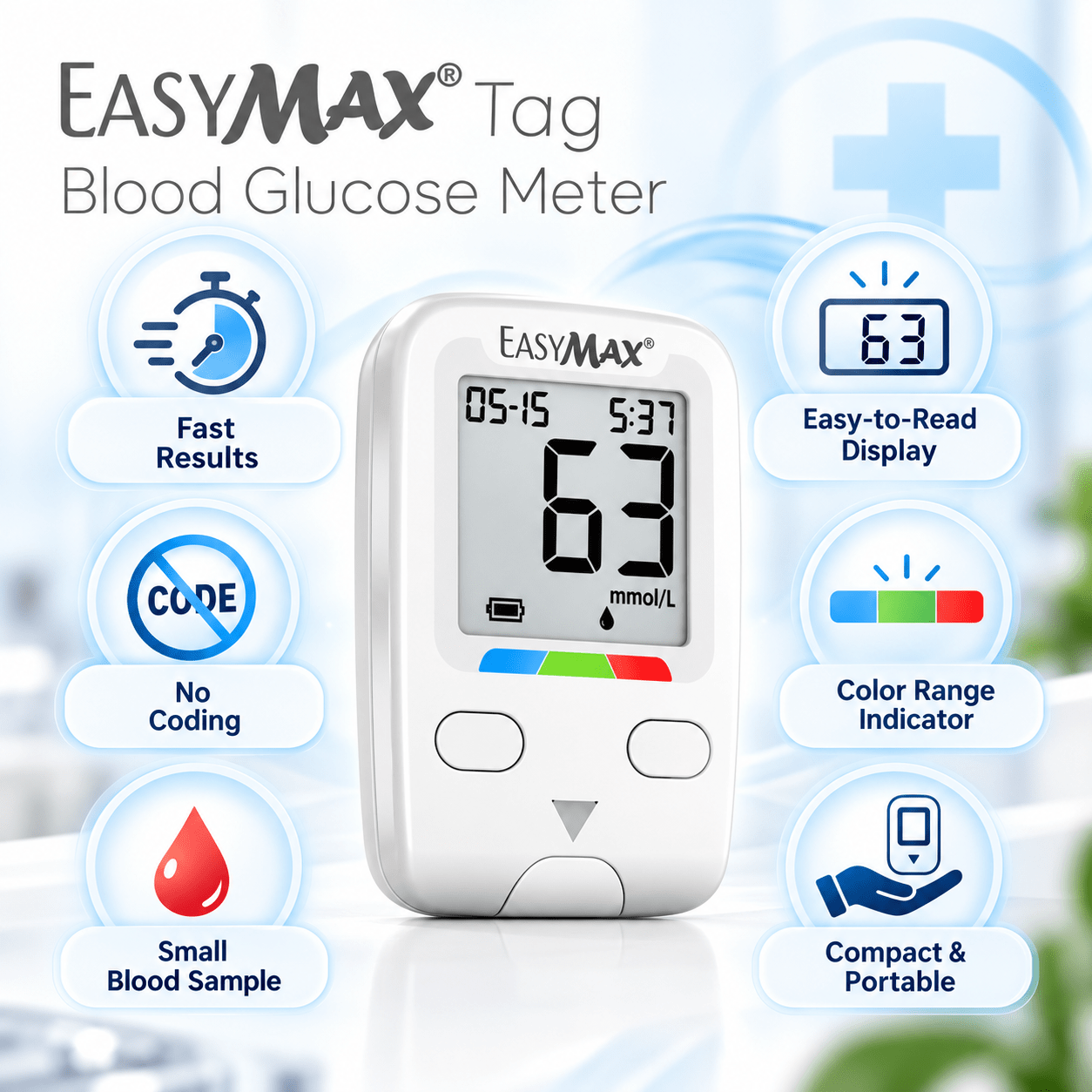 EasyMax Tag Blood Glucose Meter with 10 FREE strips