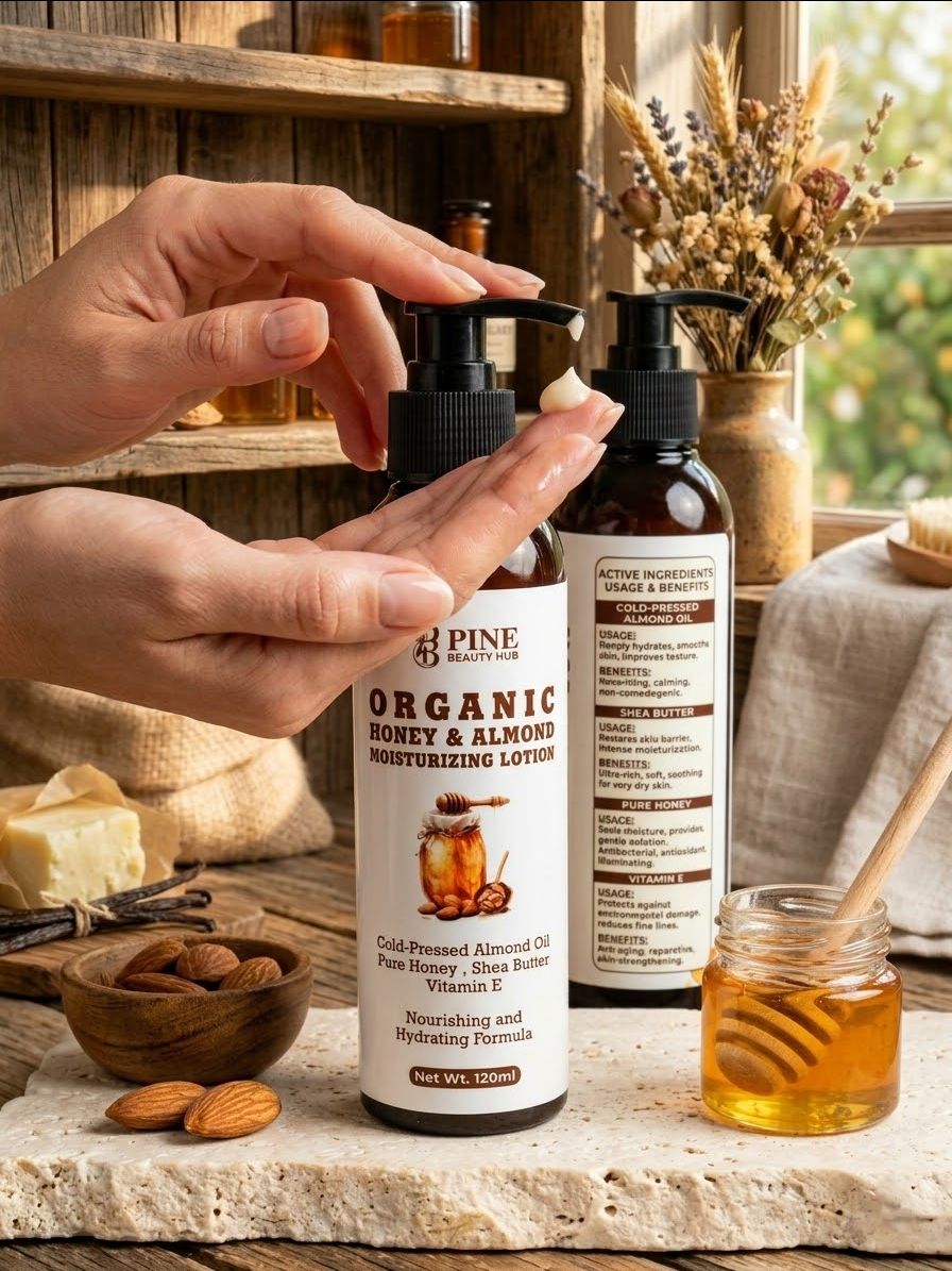 Organic Honey & Almond Moisturizing Lotion by Pine Beauty Hub | Anti-Aging & Skin Barrier Repair Body Lotion - 120ml view 2