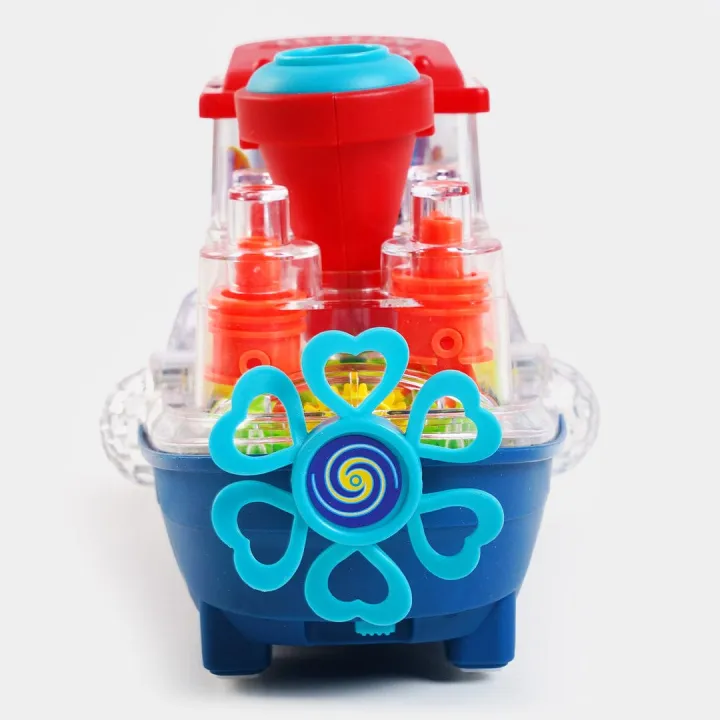 Transparent Gear Land Ship Toy – Interactive Light-Up Toy with Rotating Fish Lamp view 3