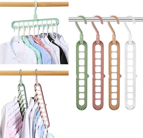 9 Hole Space Saving Hanger | Closet Organizer Magic Hanger | Hanger for Cloths | Multi Purpose Hanger (Random Color) view 2