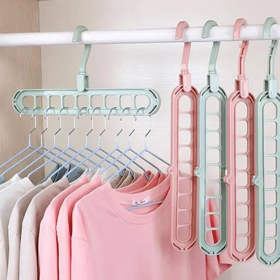 9 Hole Space Saving Hanger | Closet Organizer Magic Hanger | Hanger for Cloths | Multi Purpose Hanger (Random Color) view 4