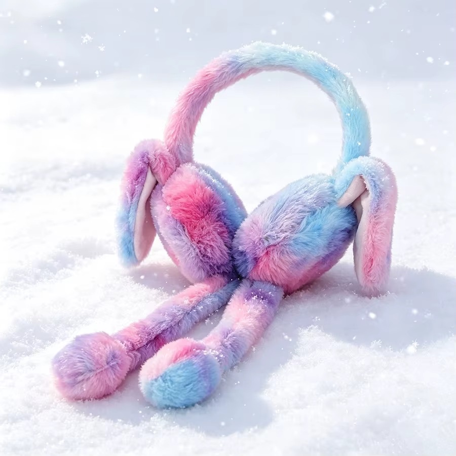Cute Plush Bunny Ear Muffs – Soft Winter Ear Warmers with Cute Rabbit Ear Detail - Random Color