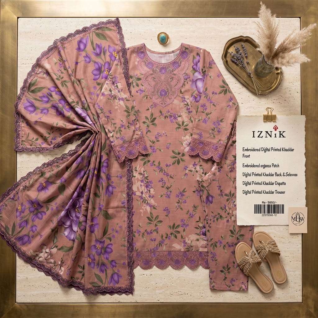 IZNIK Embroidered Digital Printed Khaddar 3-Piece Suit view 2