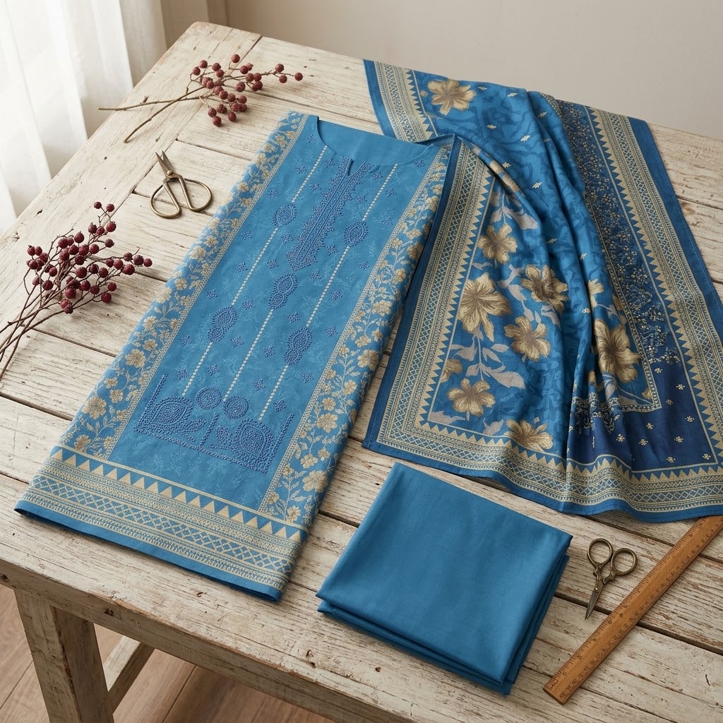 Zainab Chottani Dhanak Embroidered 3-Piece Suit (sky) view 2
