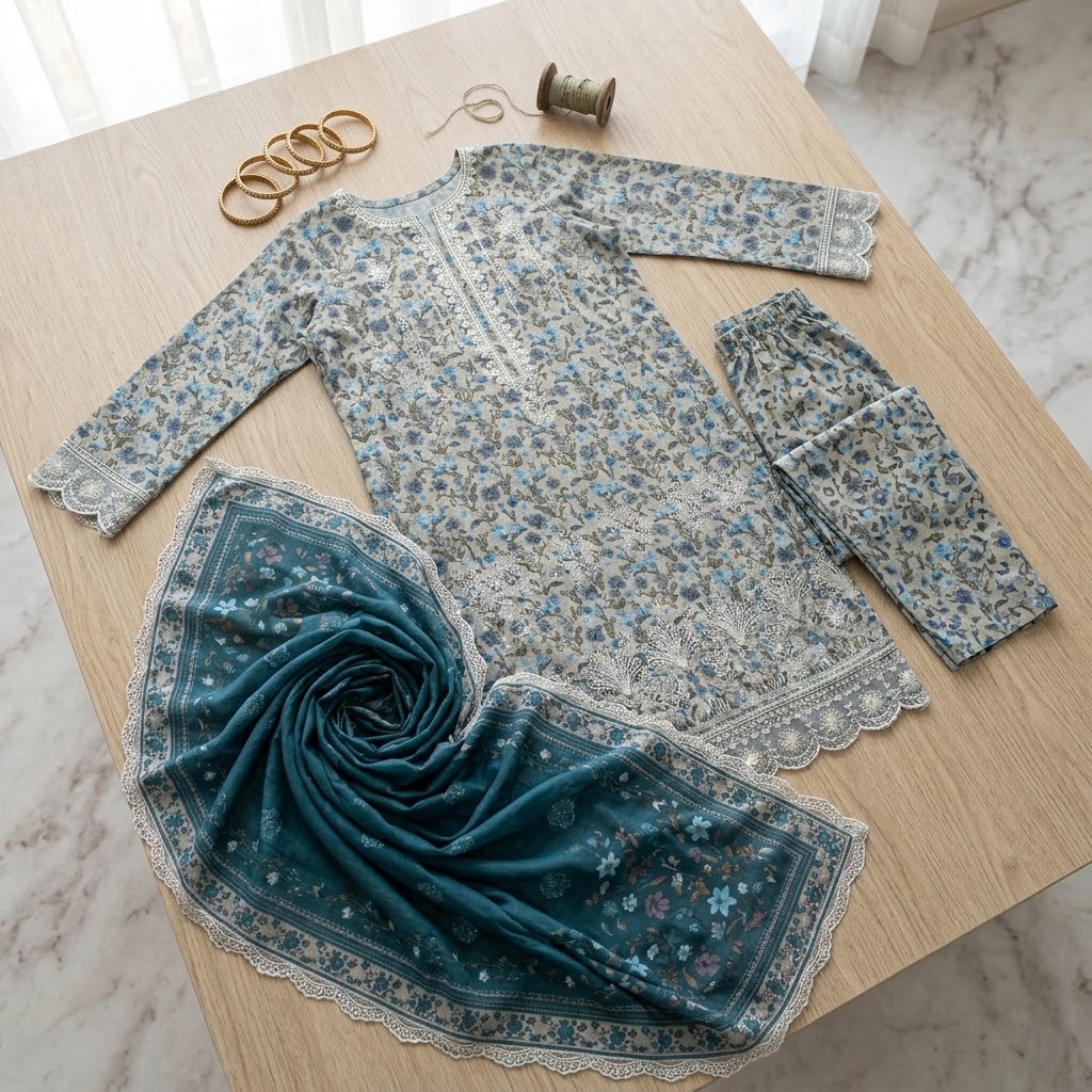 Dhanak 3-Piece Embroidered Suit view 2