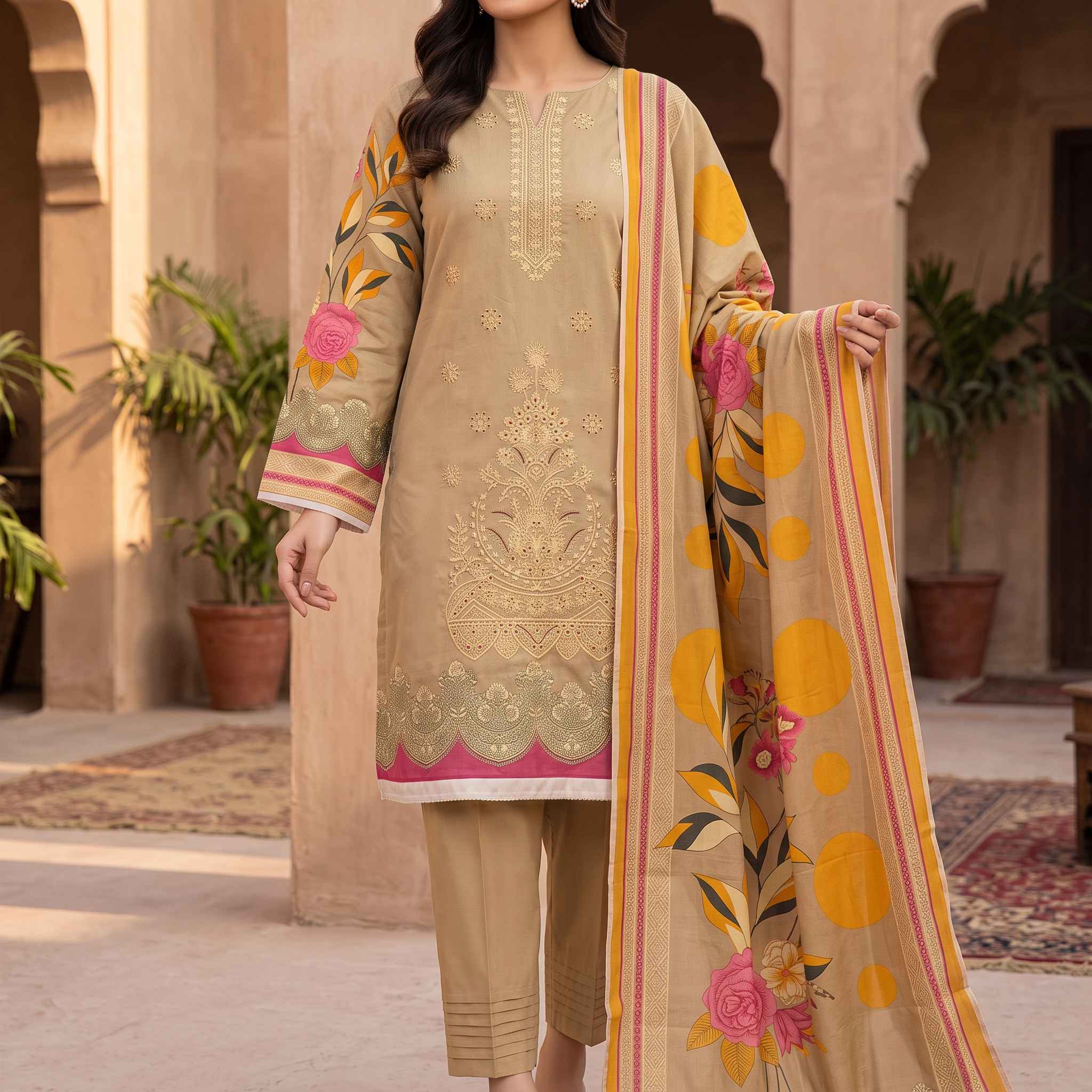 IZNIK Dhanak 3-Piece Embroidered Suit