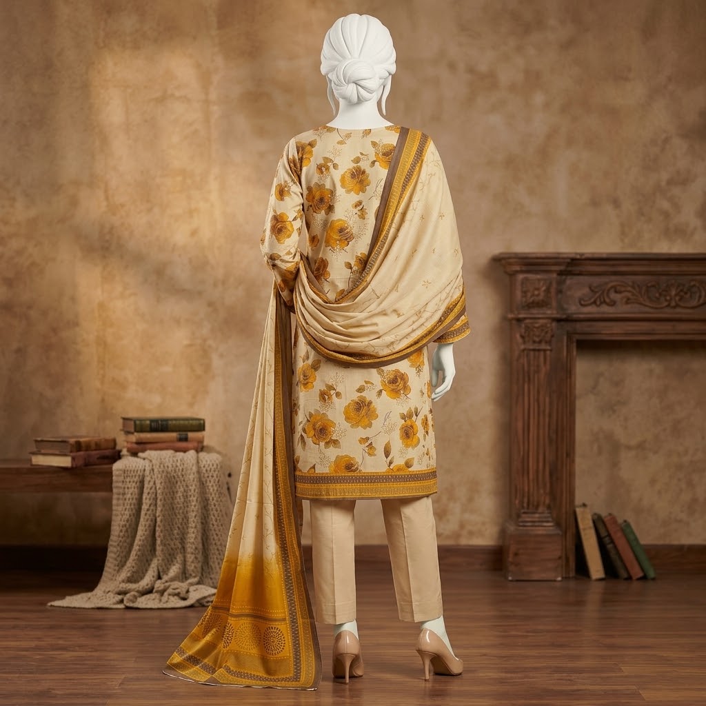 Dhanak Embroidered 3-Piece Suit Maria.B replica view 2