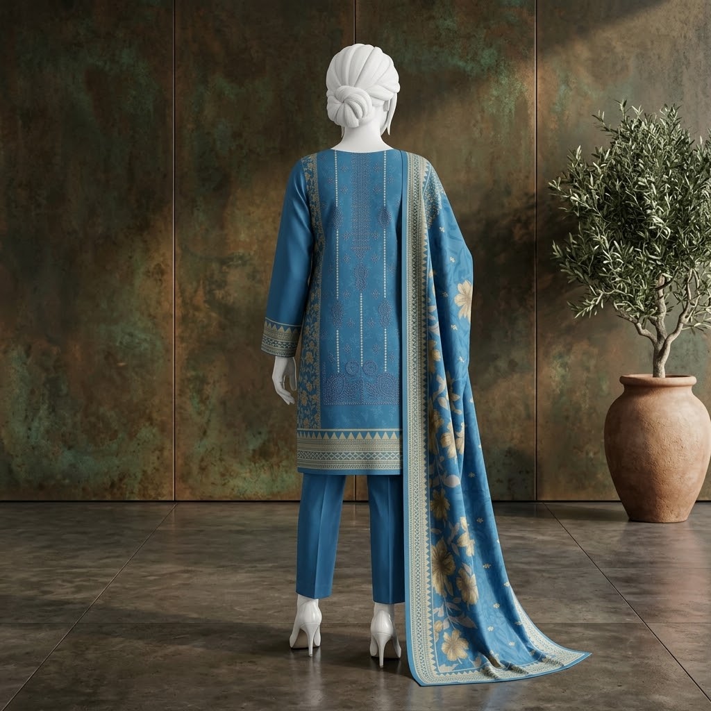 Zainab Chottani Dhanak Embroidered 3-Piece Suit (sky) view 3
