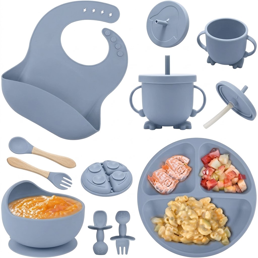Kids Silicone Feeding Set Todler Meal Set 100 % Silicone Baby Meal Set Silicone Set Childerns Meal Training Set Cutlery . view 2